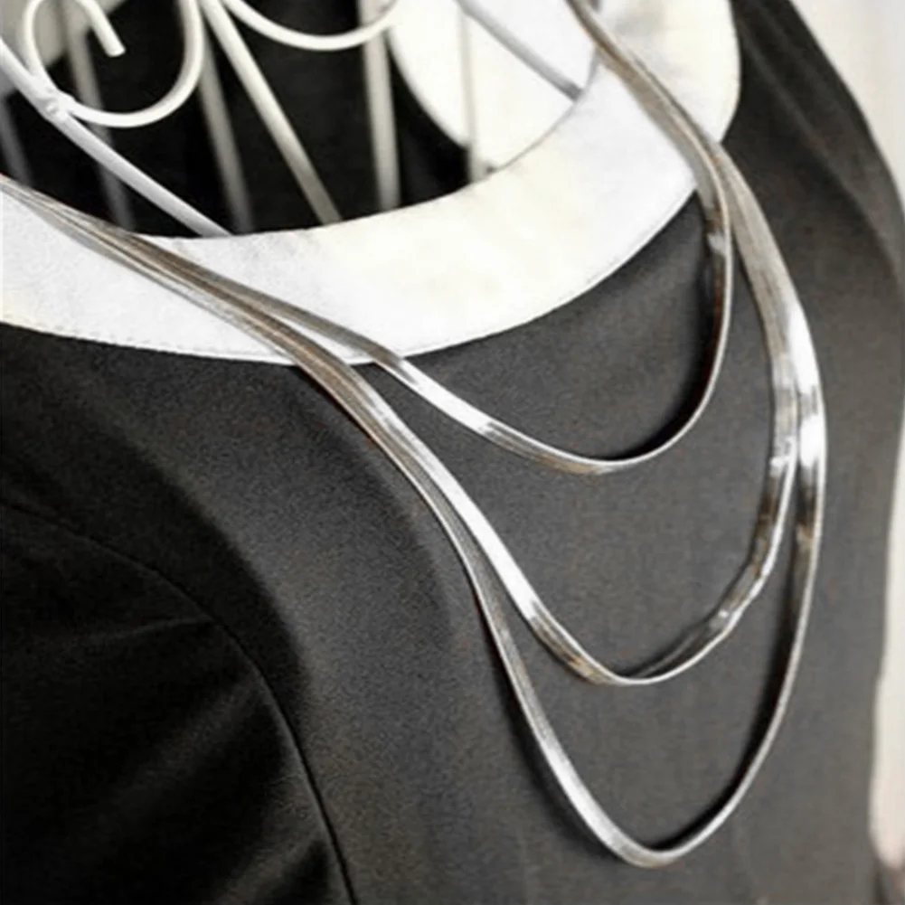 

Three Layer Metal Snake Bone Female Zinc Alloy Sweater Chain Jewelry Button Accessories Long Necklace Metal 68cm