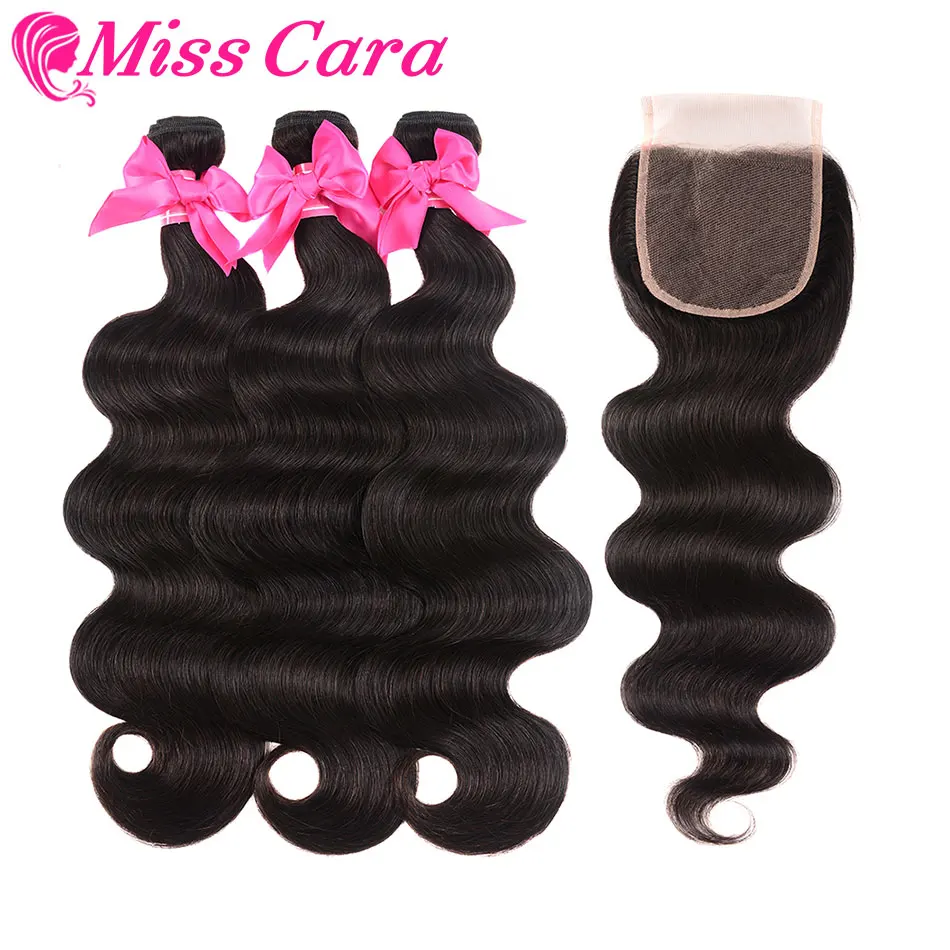 

3 Pcs/Lot Peruvian Body Wave With Closure 100% Human Hair 3 Bundles With Middle/Free Part Closure Miss Cara Remy Hair Extensions