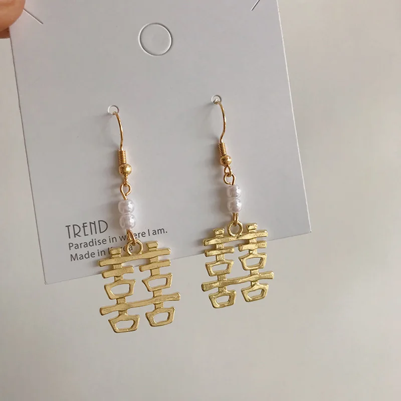 Серьги подвески с золотым жемчугом Happy Lucky длинные серьги крючком для девочек
