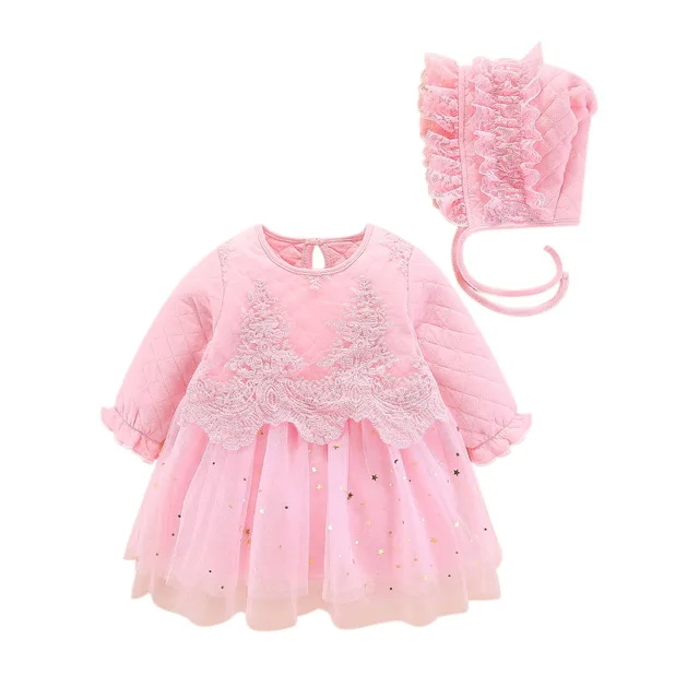 Одежда для новорожденных девочек из хлопка для девочек, платье и шапочка для детей 2 шт. комплект для малышей зимняя осенняя одежда для младенцев для новорожденных девочек D32 - Цвет: pink D32