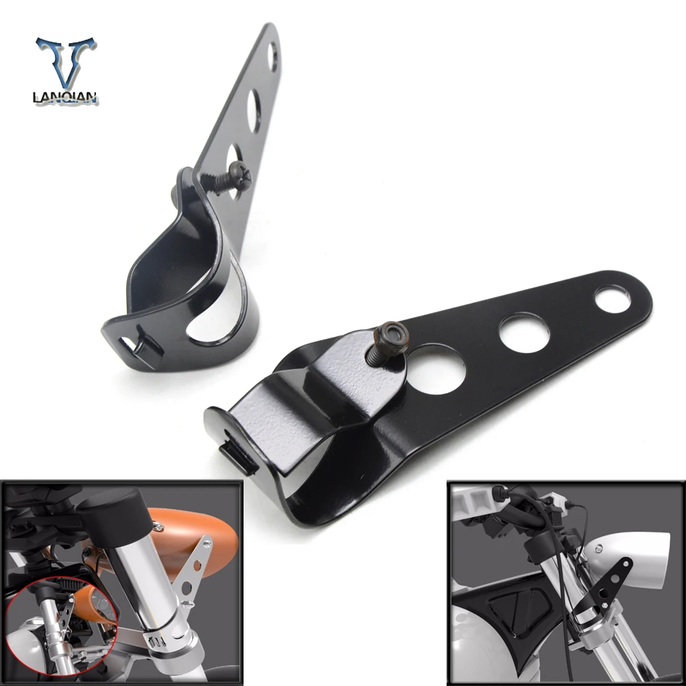 Black Headlight Mounting Bracket Adjustable Fork Mount Clamp for Motorcycle Chopper Cafe Racer with 35~43mm Fork Tubes