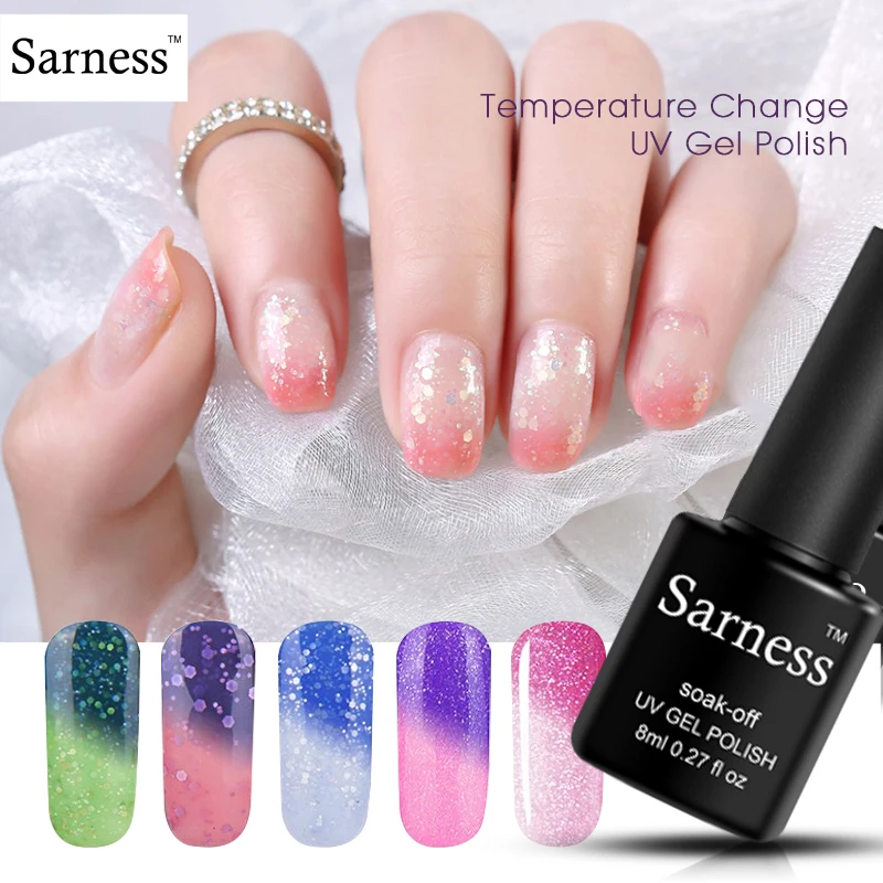 

Sarness Hot Changing Nail Gel Polish Long Lasting Soak Off Nail Art Mood Temperature Thermal Changing Color UV Gel Nail Polish