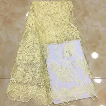 

2019 Latest African Lace Fabric, High Quality Embroidered Tulle Fabric,African French Net Lace Fabric Yellow