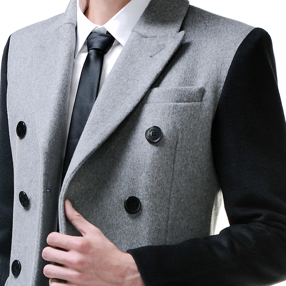 Мужское двубортное шерстяное пальто URSMART, мужское серое пальто-светильник в английском стиле
