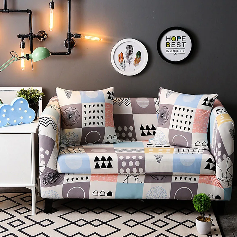

PORSIA Slipcover Sofa Cover Polyester Sofa Cover 17 Colors Elastic Sectional Sofa Modern Printed Single/Two/Three/Four-Seater