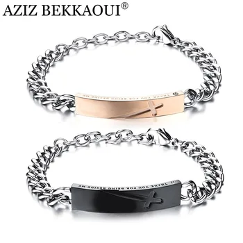 

AZIZ BEKKAOUI Engraved Logo Couple Bracelets & Bangle Stainless Steel Cross Bracelets For Women Men Lovers' Jewelry Dropshipping