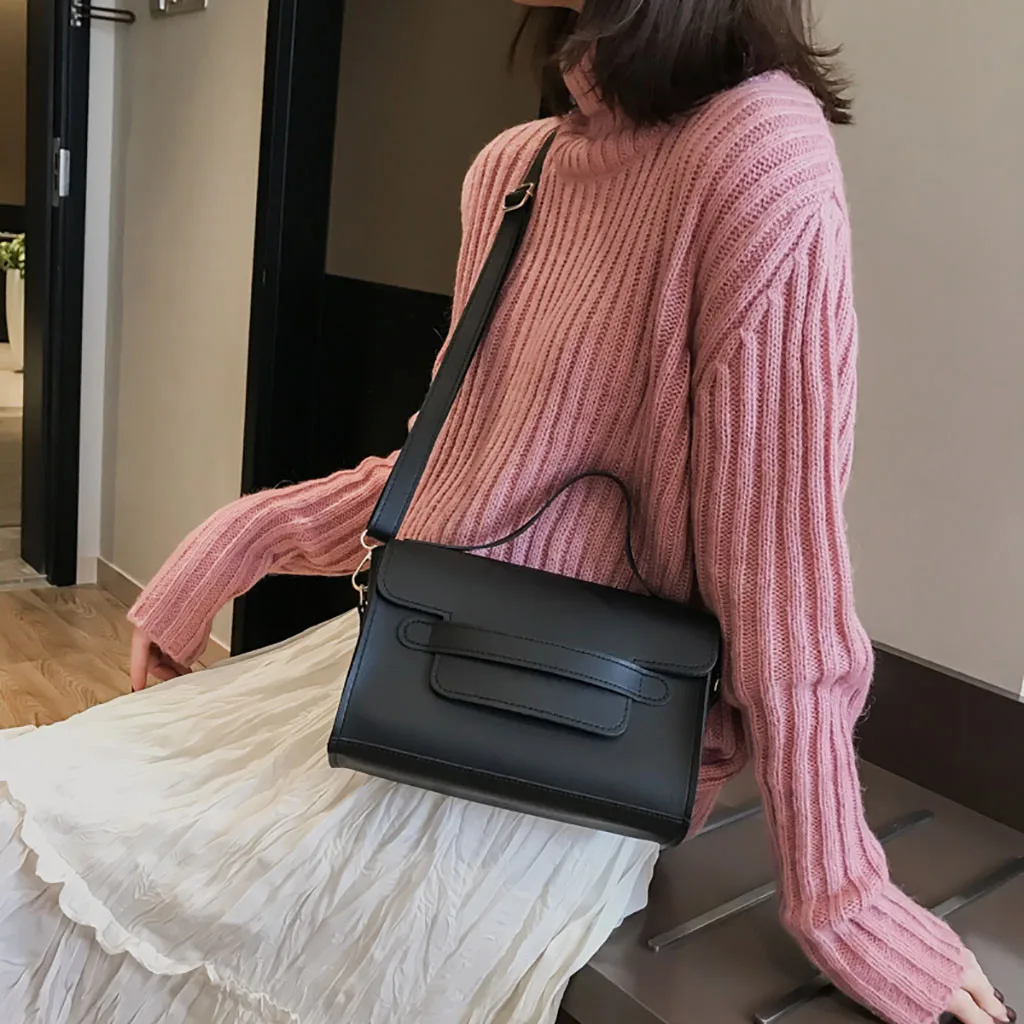 

Fashion lady retro portable small square simple wild shoulder bag leather solid color Messenger bag 2019 spring and summer n