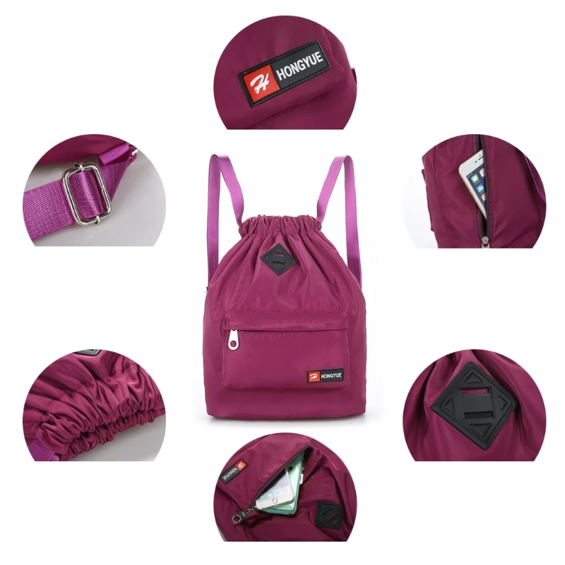 Nylon Backpack Waterproof Drawstring Sport Bag For Men Women
