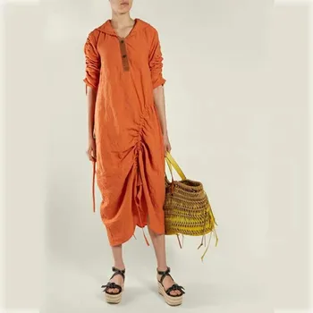 

High Quality 2019 Dress Sexy Elegant Strapless Draped Botton Women Orange Night Club Bandage Body con Party Dresses Wholesale