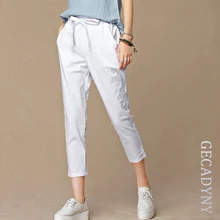 2018 summer new women’s casual pants capris fashion cotton Linen crops pants elastic waist harem pants trousers size 4XL