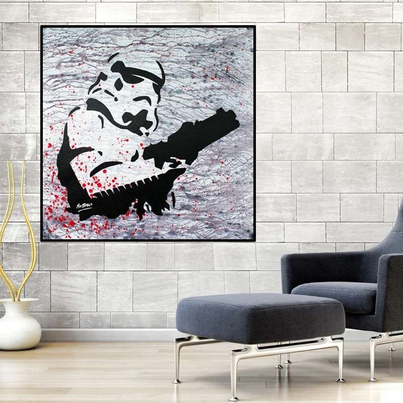 Moderno Graffit Pop Star Wars Blanco Y Negro Pintura De La Lona