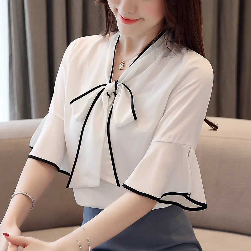 

Korean Fashion Chiffon Women Blouses Flare Sleeve White Women Shirts Plus Size XXL Womens Tops and Blusas Femininas Elegante