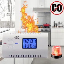 ЖК-дисплей СО детектор угарного газа, датчик пожарПредупреждение шения, монитор, безопасный будильник с часами, голосовая батарея, работающая