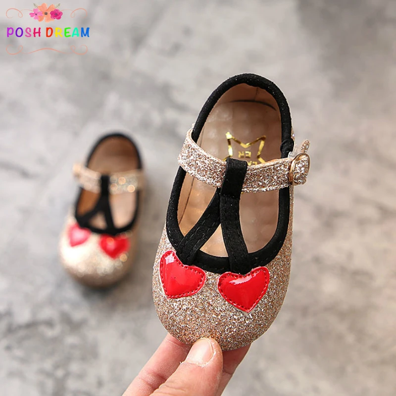 

POSH DREAM 2018 Spring New Cherry Print Baby First Walker Shoes 0 - 2 Years Gold Blue Bling Baby Toddler Shoes Spring Autumn