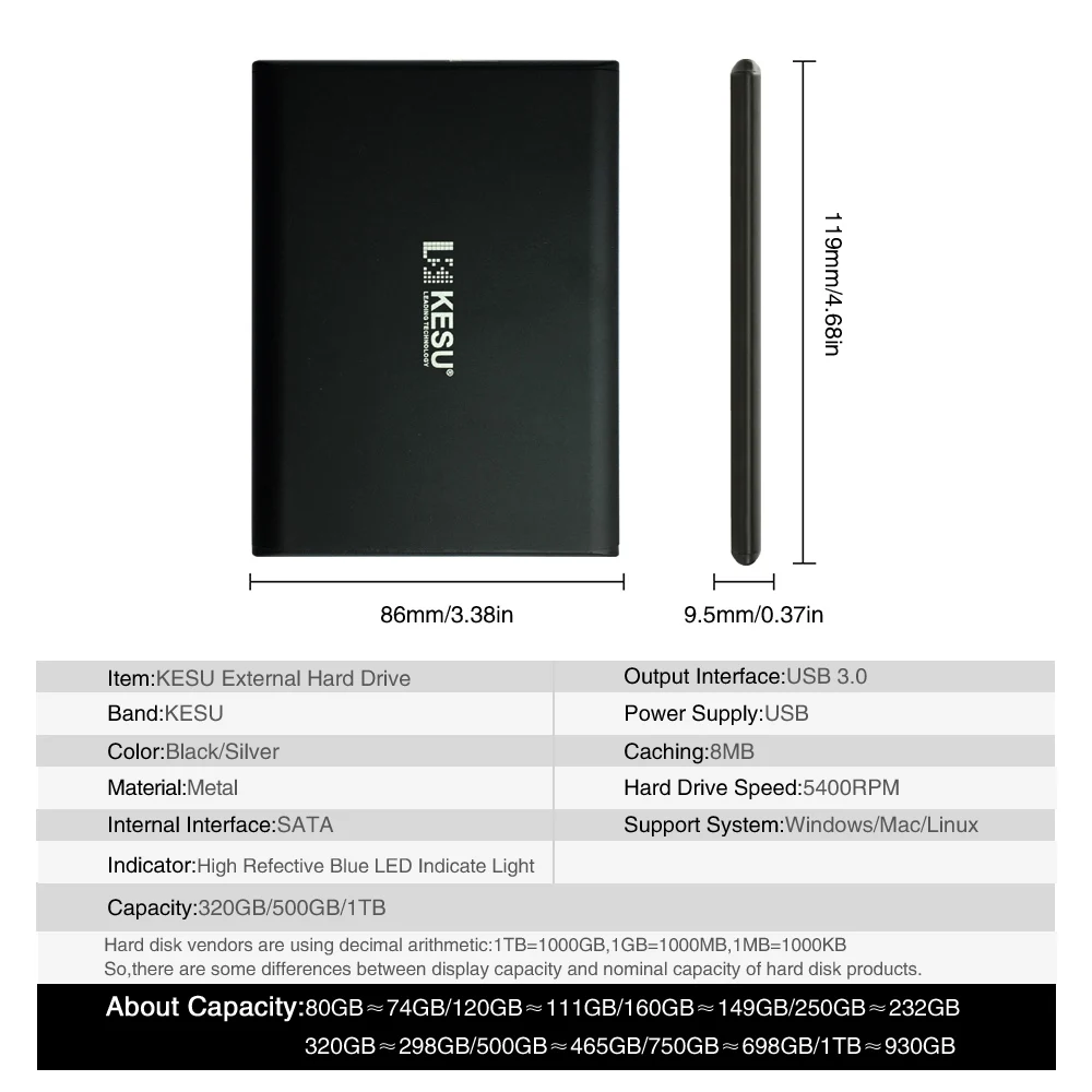 KESU HDD USB3.0 тонкий внешний жесткий диск ТБ 2 HD для ПК/Mac настольный ноутбук Xbox one 360 PS4