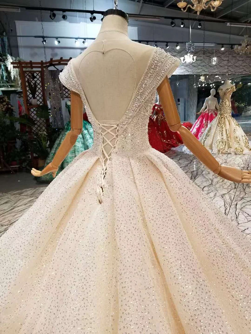 LS19178 роскошные новые торжественные платья с круглым вырезом кристаллическая крышка бальное платье с рукавами ручной работы свадебные