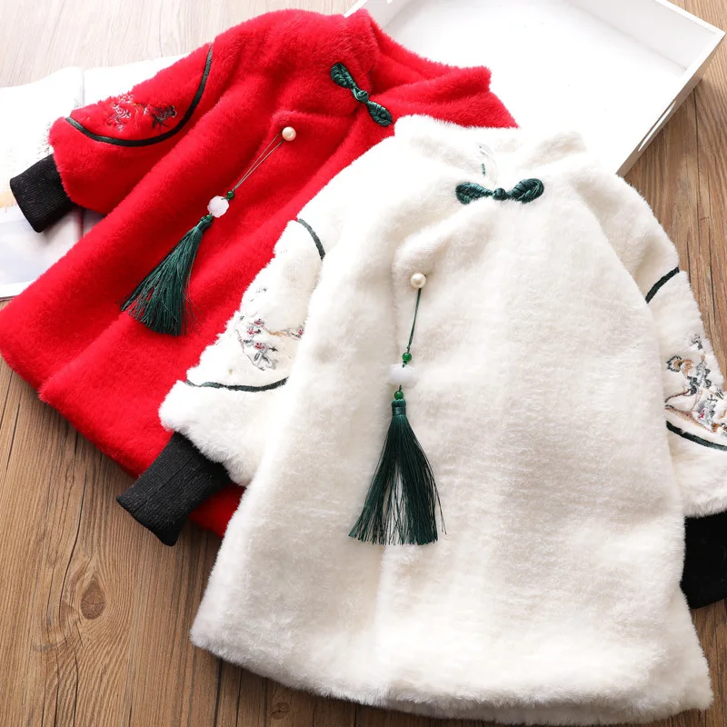 

Hot Selling Newest Chinese New Year's Dress Girl Mink-like Velvet Jacket Winter Jacket Medium Long-term Children's Cotton Jacket