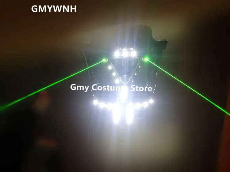 T14 Хэллоуин вечерние носит маска dj зеленый лазерный проектор света бар Маска led костюмы бальных танцев для выступления робот человек