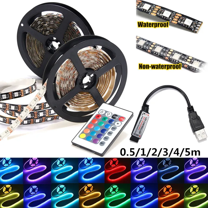 Smuxi 0,5/1/2/3/4/5 M 300/240/180/120/60/30 светодиодный USB RGB Светодиодные ленты света 5050 SMD ТВ заднее освещение с 24Key пульт дистанционного управления