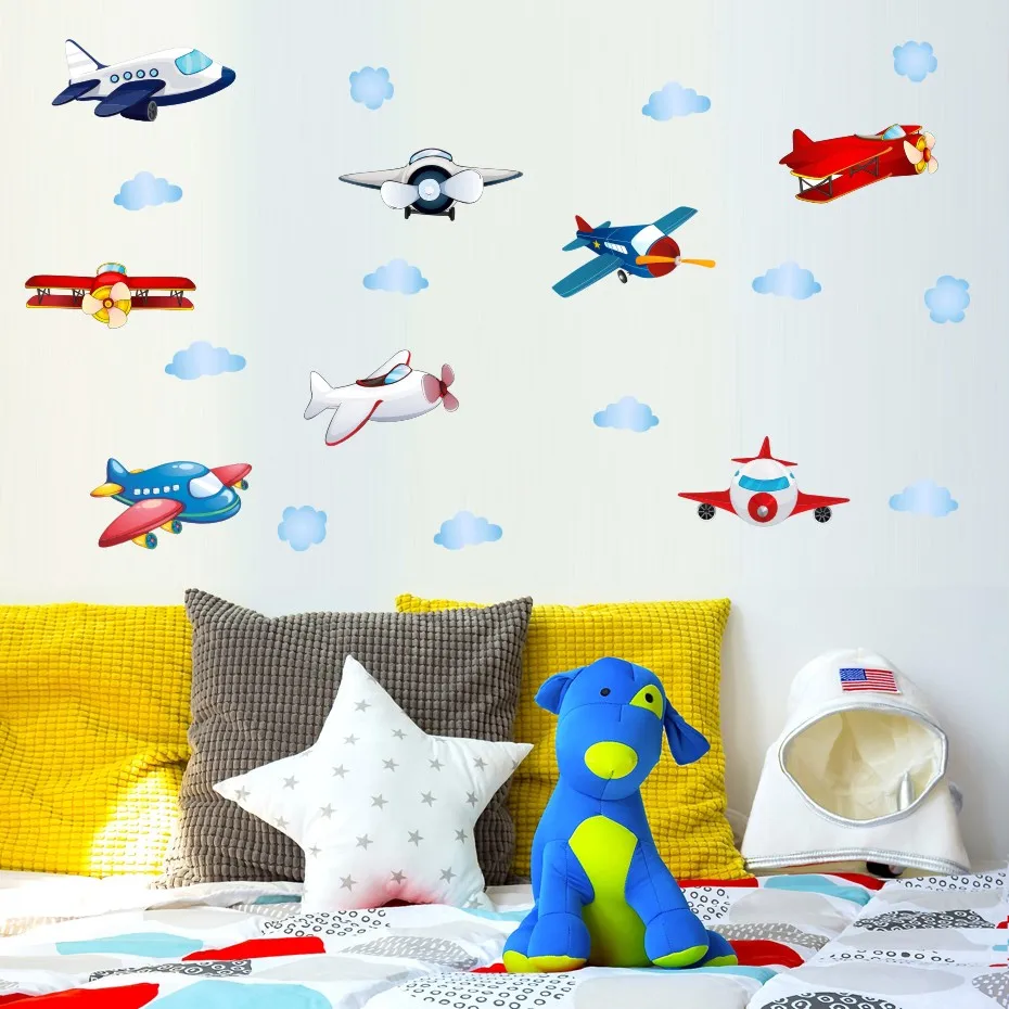Plane Cloud Cartoon Home Decor Modern Color Wall Stickers Wall Art For Children Bedroom Wall Decoration Kids Removable Wallpaper (4)