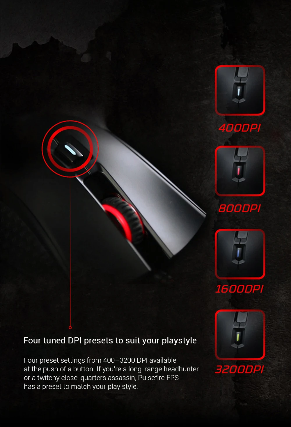 Kingston HyperX Pulsefire FPS Gaming Mouse 400 800 1600 3200 DPI Ergonomic Lightweight Mause with Braided Cable for PC Laptop (7)