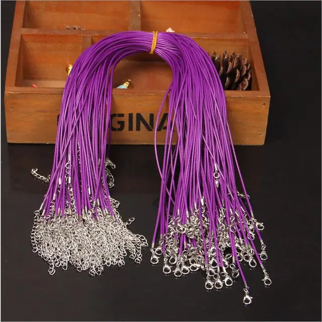 Wholesale 20pcs/lot 1.5mm Multicolor Leather Cord Wax Rope Chain Necklace with Lobster Clasp DIY Jewelry Accessorie Z570 puple
