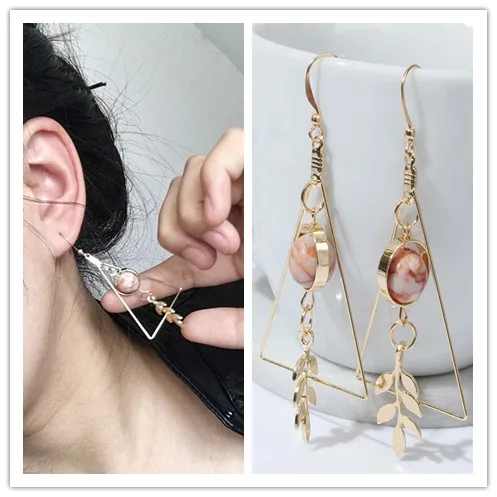 Triangle Design Earrings Ancient Sense Of Leaf Hollow Marble Beads Earrings For Women Wedding Jewelry Earrings