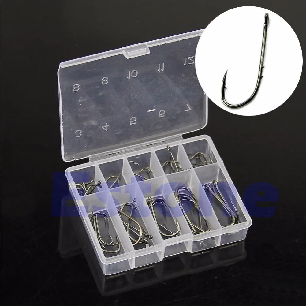 

50Pcs 10 Size Assorted Silver Black Fishing Sharpened Hook Tackle Lure Bait