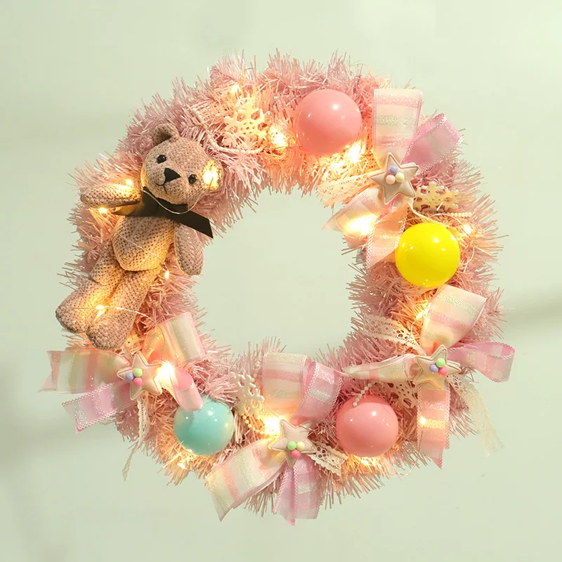 40cm with light Розовый бант медведь искусственный имитация цветок ссылка рождественские вечерние украшения для дома сад порог HOYVJOY - Цвет: 40cm with light