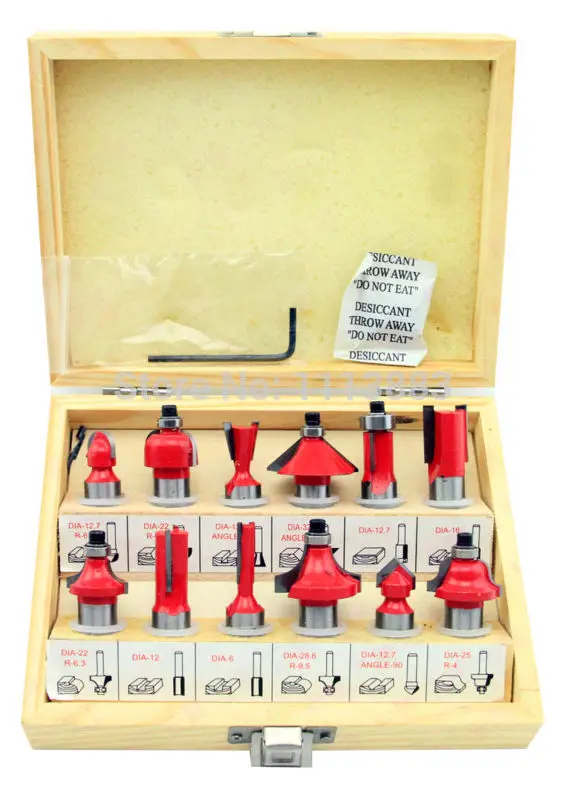 

12PCS 1/2" Shank Diameter, TCT Router Bit Set in a Wooden Box