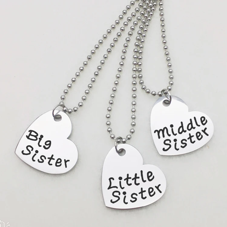 Sister ожерелье набор LIL SIS & Big лазерное гравированное с подвеской в форме сердца