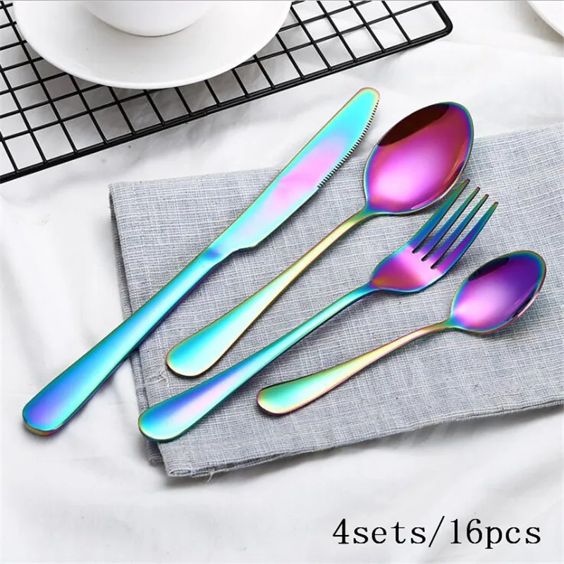 Высококачественные наборы столовых приборов творческая Вилка Нож Ложка чайная ложка красочные наборы посуды - Цвет: 4sets
