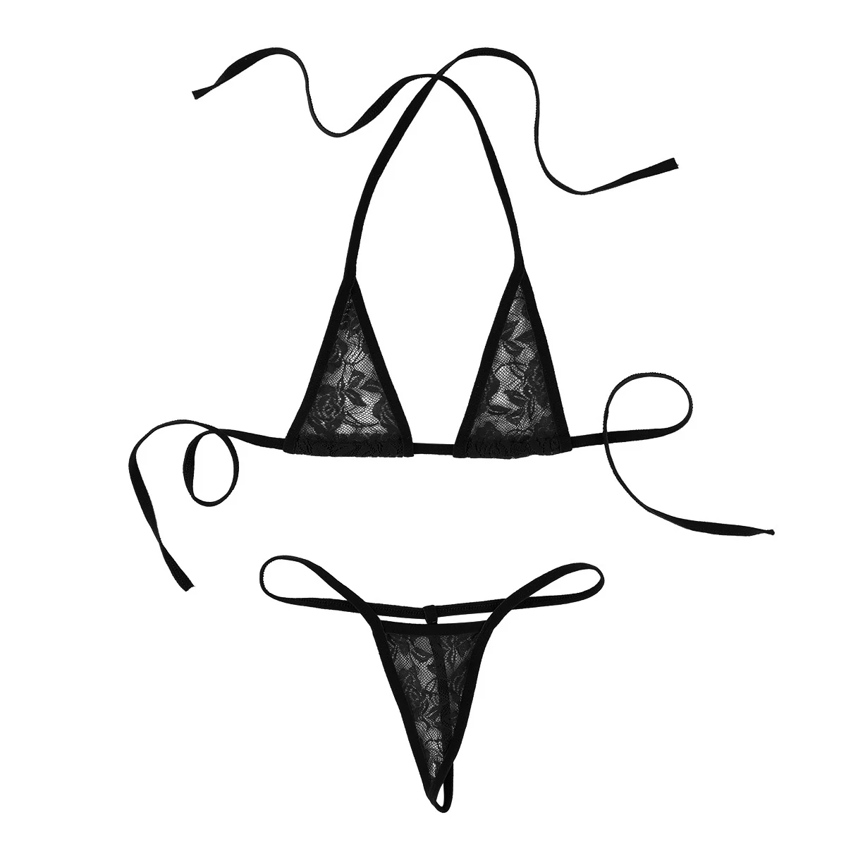 Женский комплект нижнего белья мини микро бикини купальник сексуальный женский кружевной прозрачный пляжный бюстгальтер Топ и кружевные трусики нижнее белье