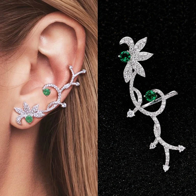 

Luxury Ear Cuff Clip Earring Fashion Micro Mosaic Gorgeous CZ Butterfly Flower Earrings With Mint Green Stone For Women Jewelry