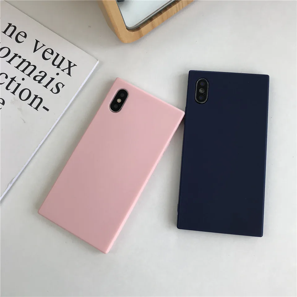 Square Matte Silicone TPU Phone Case For iPhone X Cover Candy Color Soft Back Full Cases iphone XS 8 7 Plus 6 6S |