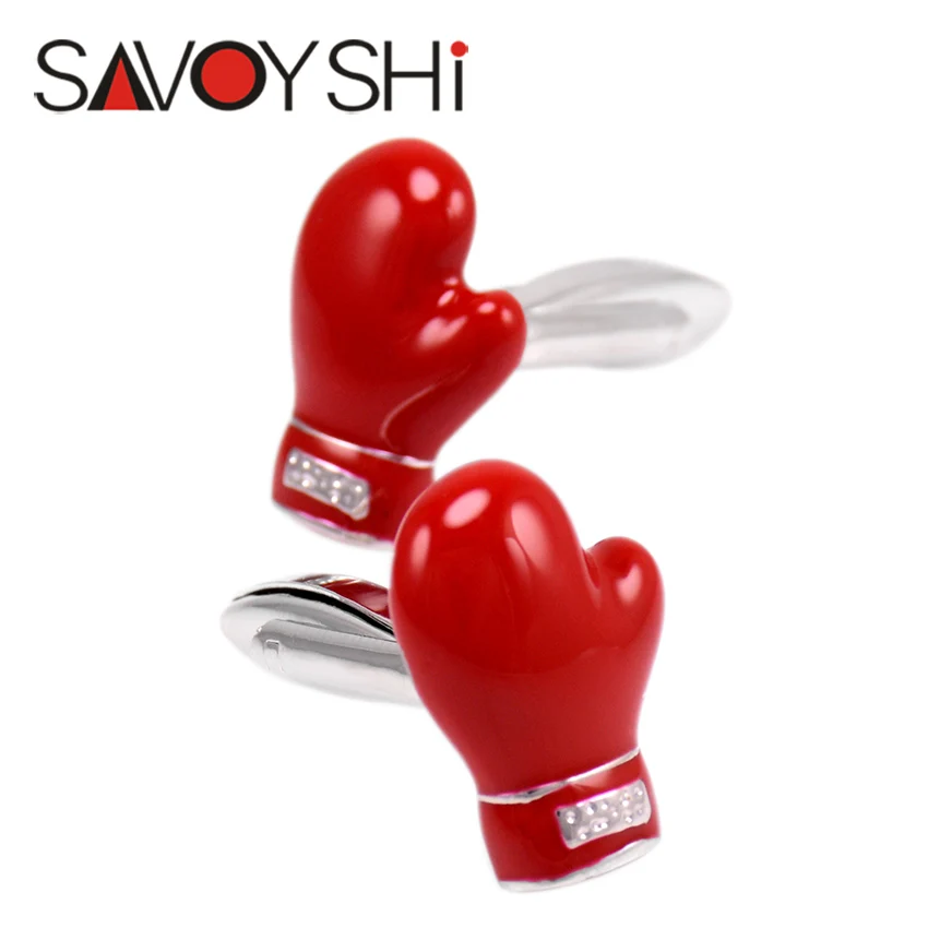 

SAVOYSHI Novelty Cufflinks for Mens Shirt Brand Cuffs High quality Red Enamel Boxing Gloves Model Cuff links Male DIY Jewelry