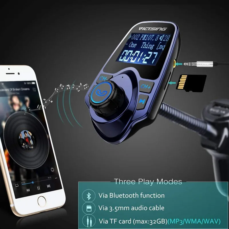 VicTsing Bluetooth FM передатчик автомобильный комплект 1 44 дюймов экран беспроводной