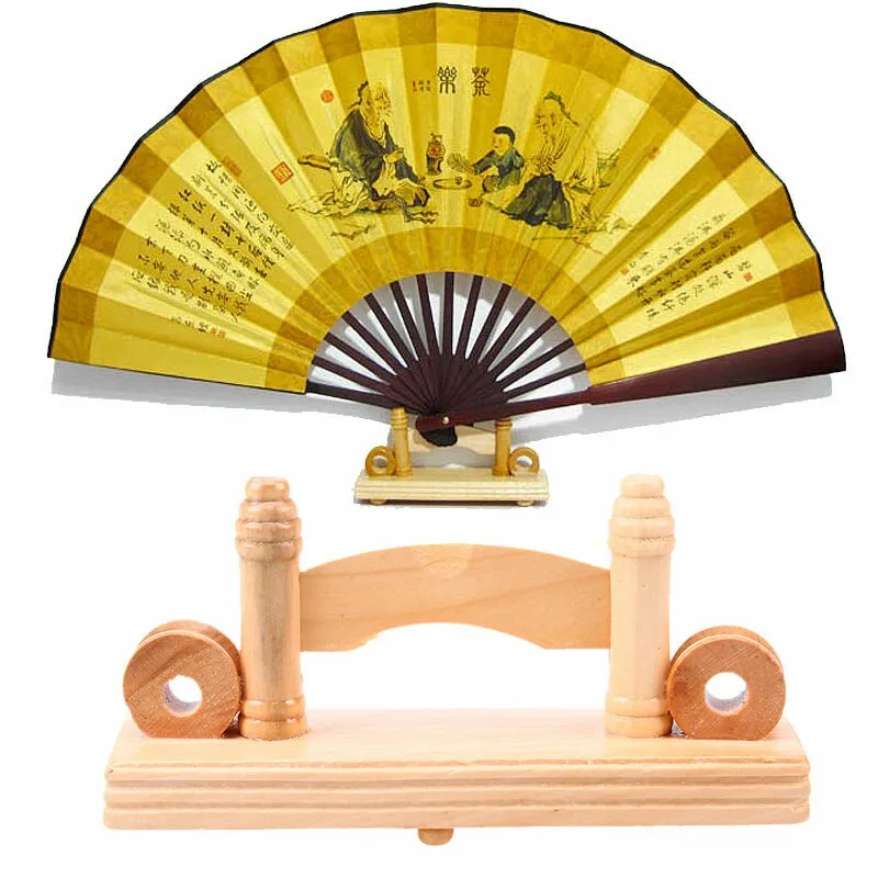 Wooden Hand Folding Fan Stand Display Holder Home Office Table