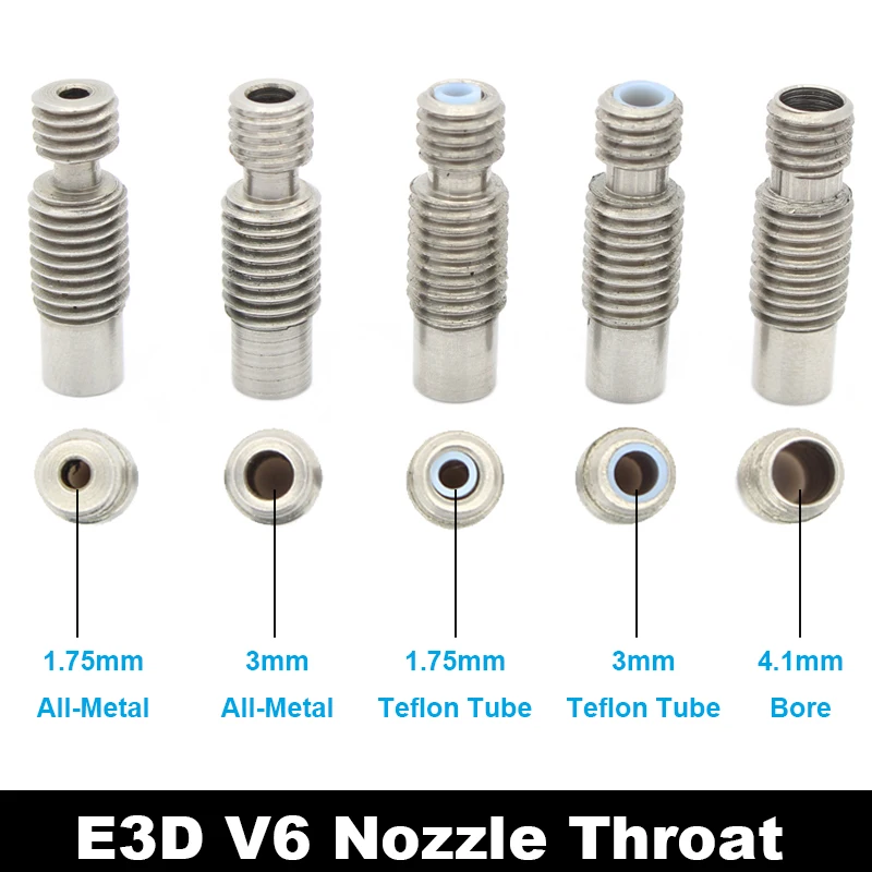 

1PC 3D Printer Nozzle throat,All metal or Teflon tube or 4.1mm Through-hole for E3d V6 1.75mm 3mm Extruder Hot End J-Head