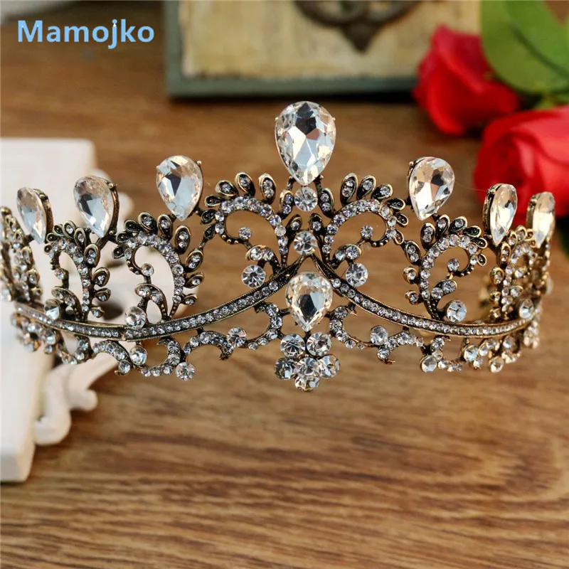 Mamojko Vintage Crystal Gold font b Tiara b font Headband Baroque Crown Rhinestone font b Tiaras