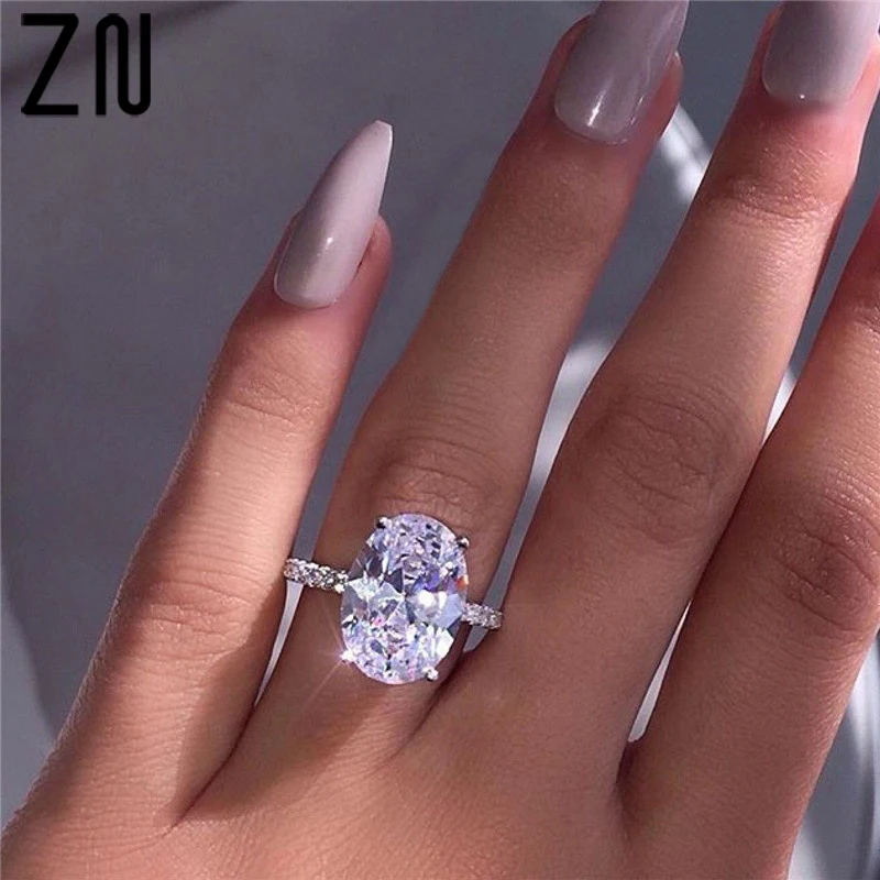 

ZN 2019 Luxury Silver Color Exquisite Fashion Oval Crystal Rings For Women Wedding Engagement Ring Cubic Zirconia Bands Jewelry