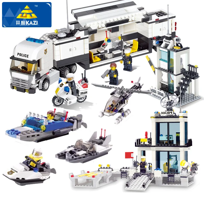 

KAZI Building Blocks Police Station Centre Model Blocks Compatible City DIY Bricks Educational Toys For Children Kid Gift