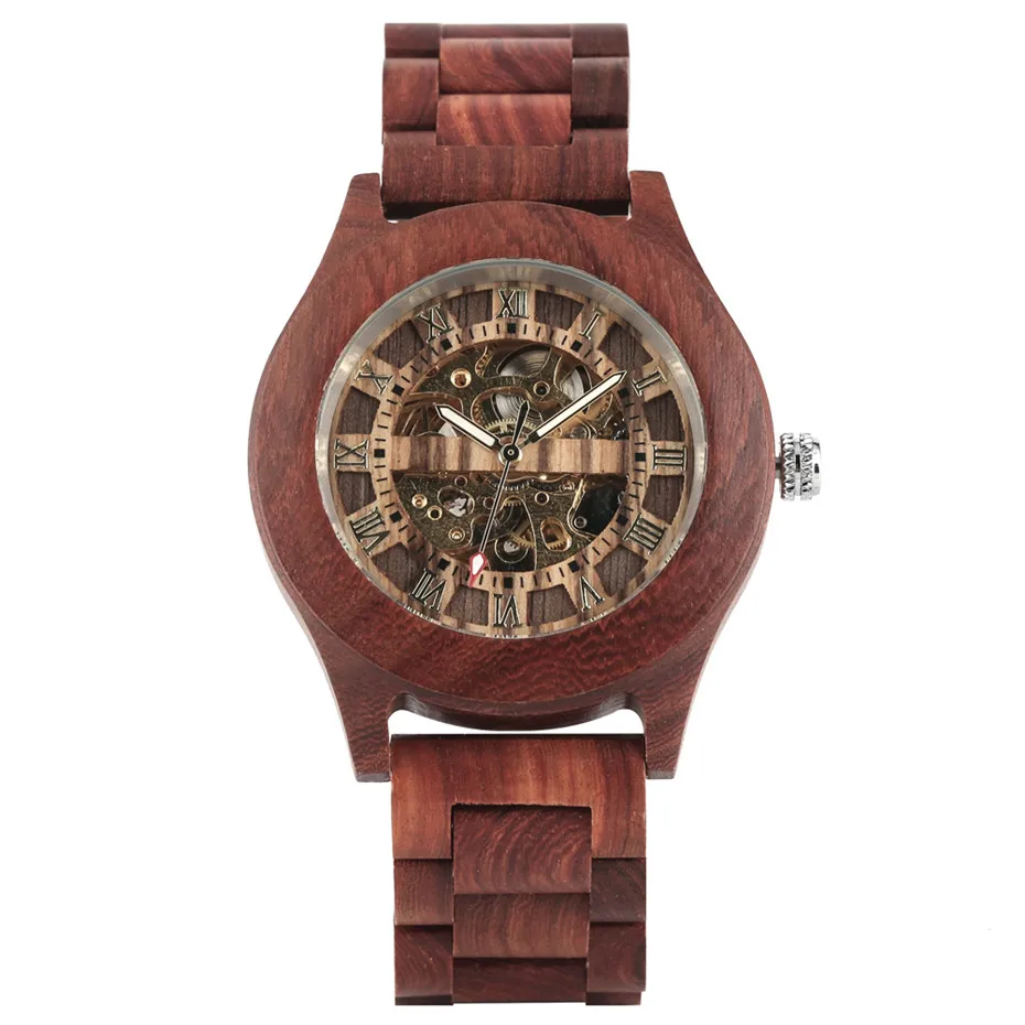 Роскошные часы из красного дерева механические деревянные часы с автоматическим заводом креативные уникальные автоматические часы мужские часы reloj masculino - Цвет: red