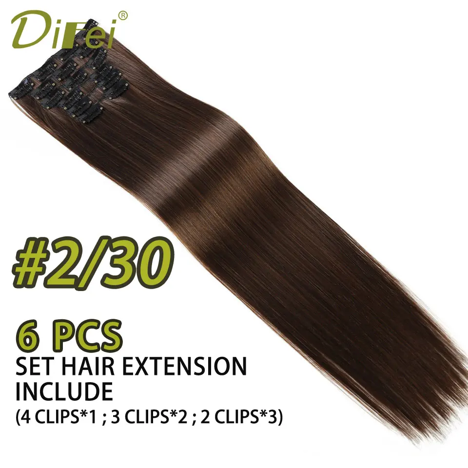 DIFEI 6 шт./компл. 2" 16 зажимов в накладных укладках волос 130 г прямой синтетический шиньон на зажиме в наращивание волос термостойкий - Цвет: 2.30