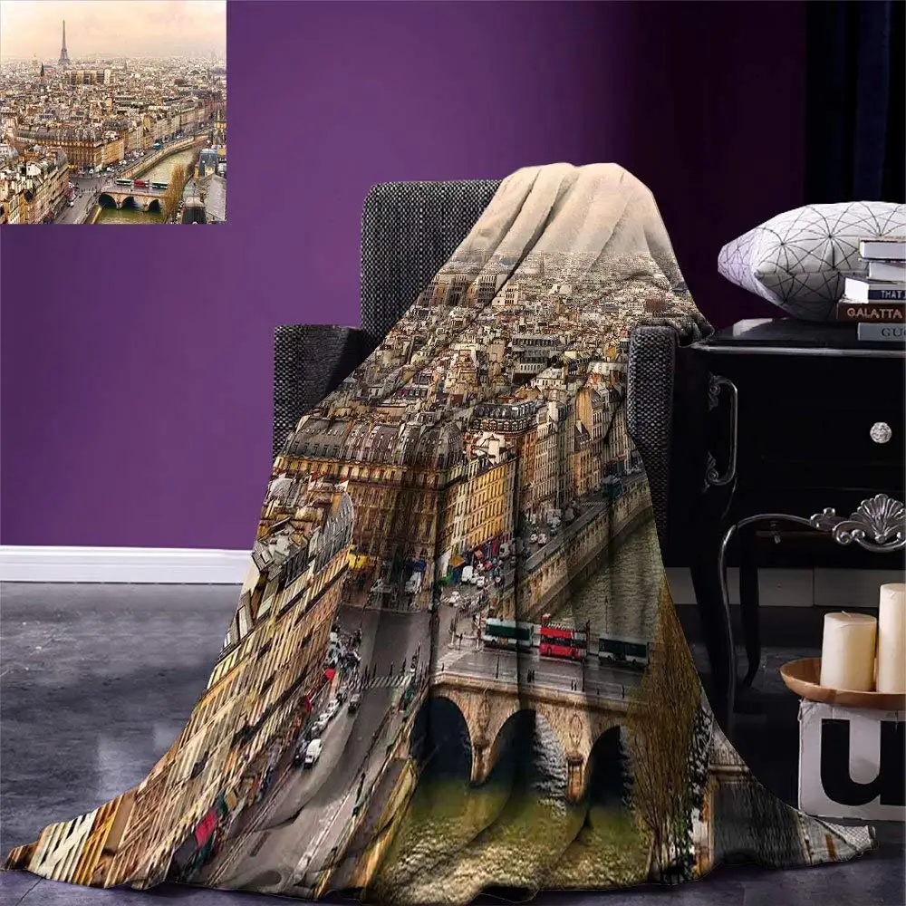 

Eiffel Tower Throw Blanket Paris Streets Busy Day Buildings Bridge River City Symbol Horizon Photography Print Warm Microfiber