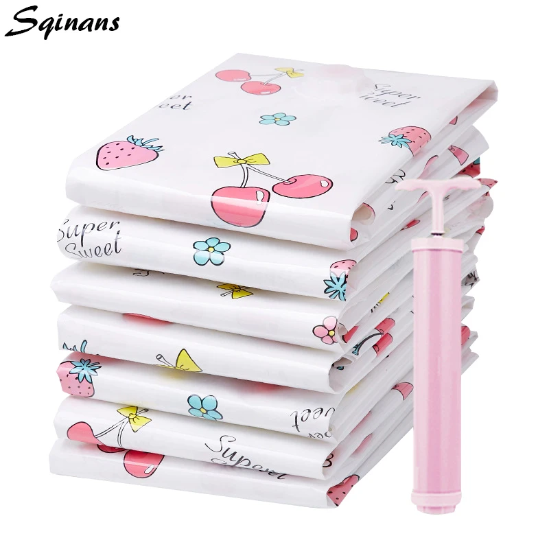 Sqinans فراغ أكياس تخزين الملابس خزانة خزانة المنظم السفر توفير الفضاء فراغ أكياس للملابس 6 الأحجام