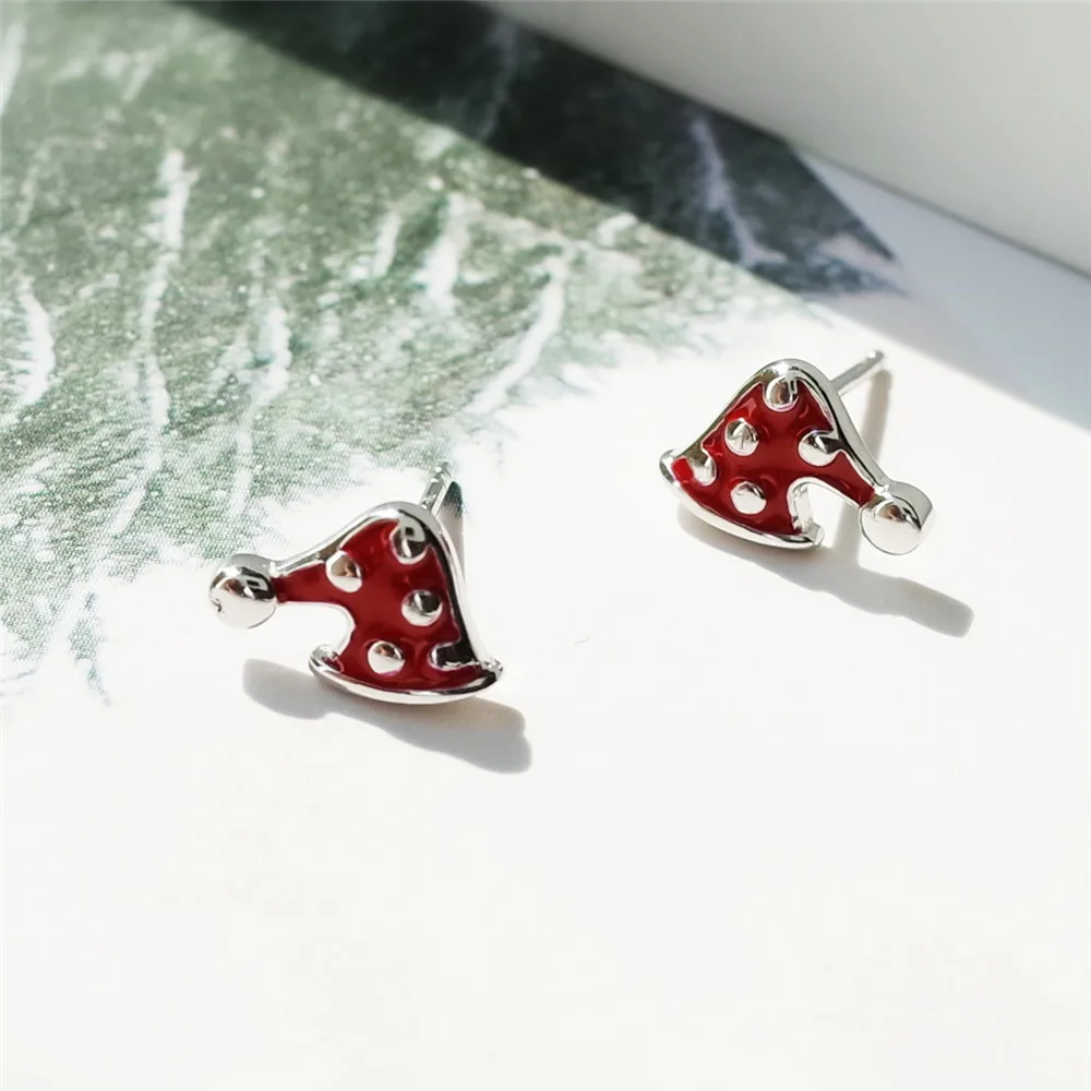 Красные капли глазури Рождество шляпу серьги 100% 925 пробы серебряные ювелирные