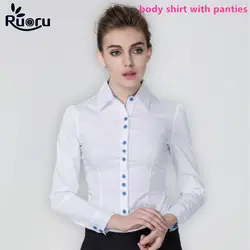 Ruoru корейская мода; Слим белые женские офисные рубашки женская блузка Повседневное OL Комбинезон Офис Топы с длинным рукавом женская рубашка