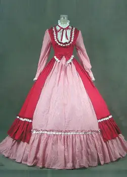 

2016 Retro Red And Pink Long Sleeves Renaissance Victorian lolita dress