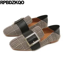 Коричневый ретро итальянский лето ткань Квадратный носок Фарфор для обуви женщин плоские металл лоферы домашние тапочки плед мулы Китайский европейская весенняя осень Мода последние красивая отправка капель Ремни